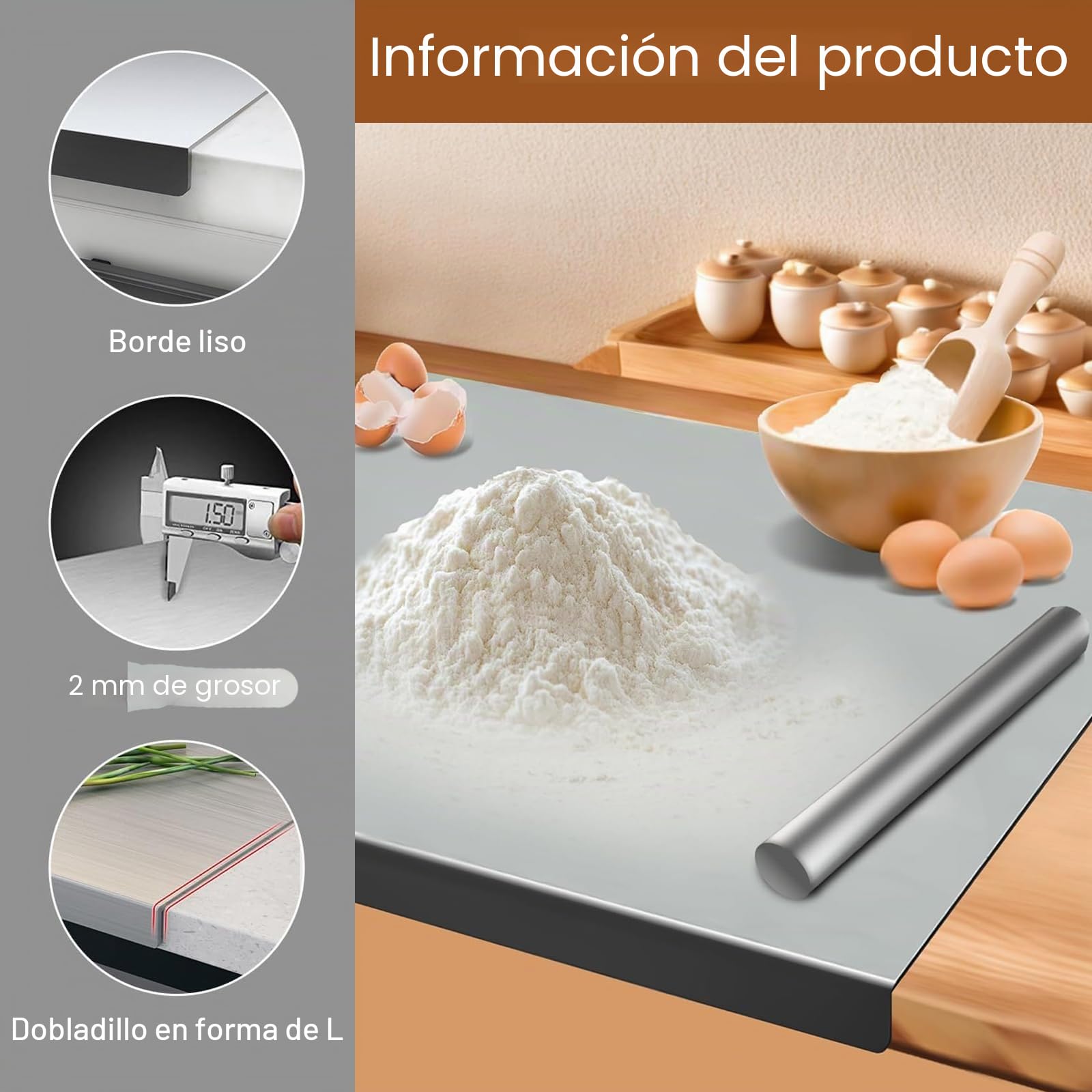Tabla de cortar de acero inoxidable 30 x 40 cm, Tabla de cortar de acero inoxidable 304 para amasar, tablas de cortar de metal con borde de parada para amasar, para cocina, restaurante