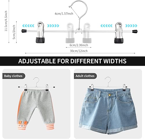 Miniatura 10 de Cimlord Paquete de 12 perchas para pantalones con clips, perchas para mujeres, perchas para pantalones cortos, perchas de metal resistente para