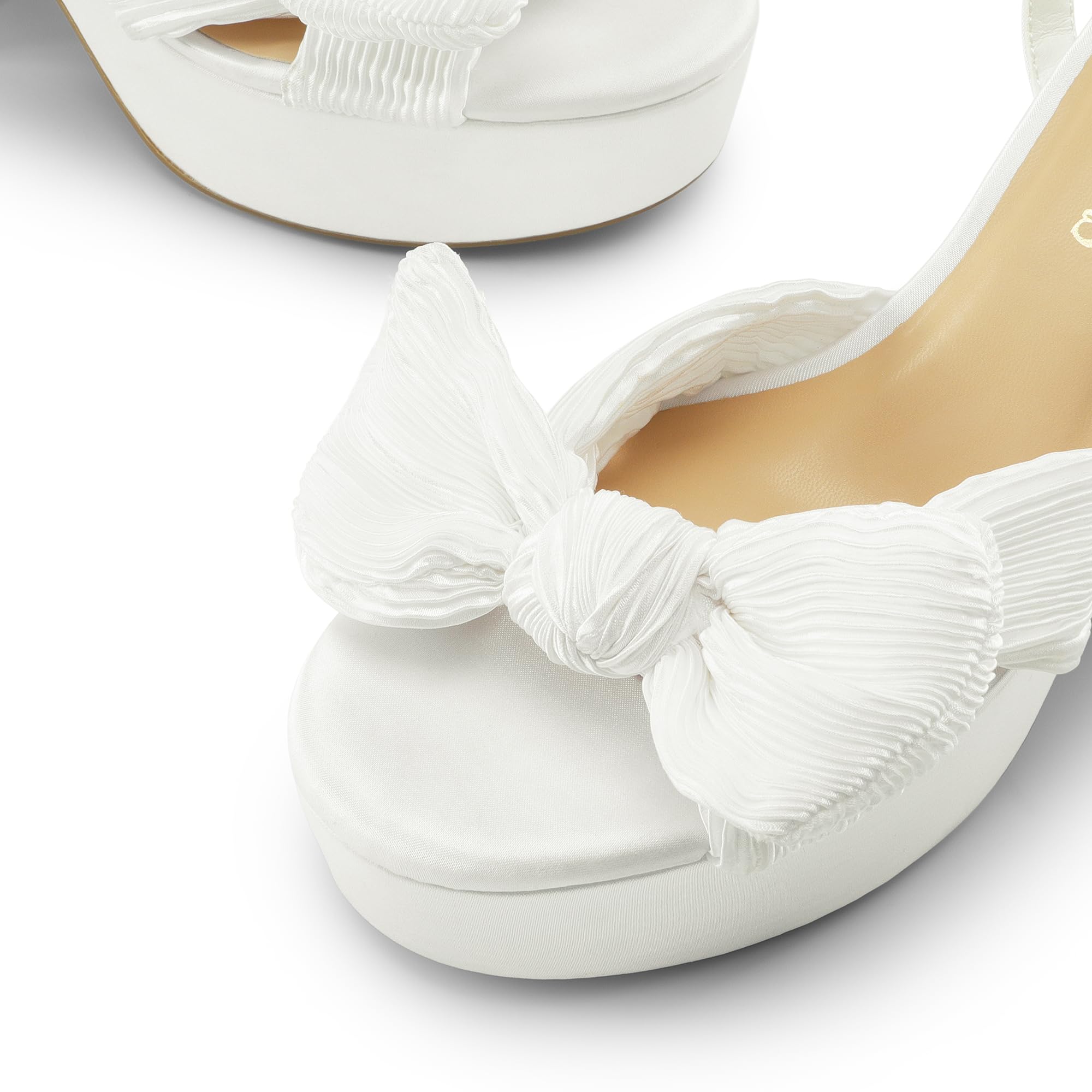 DREAM PAIRS Sandali da donna con tacco a plateau, pieghettati, nodo alla caviglia, cinturino alla caviglia, punta aperta, comodi, per matrimoni e feste