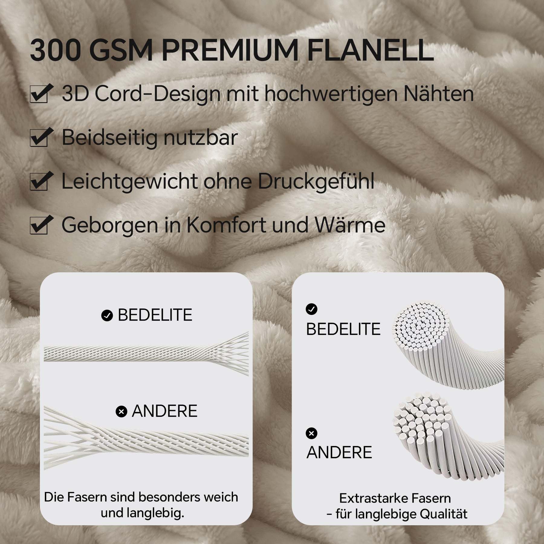 BEDELITE Coperta Pile Divano Singolo - Plaid Morbida Invernale per il Letto, Beige 150x200 cm
