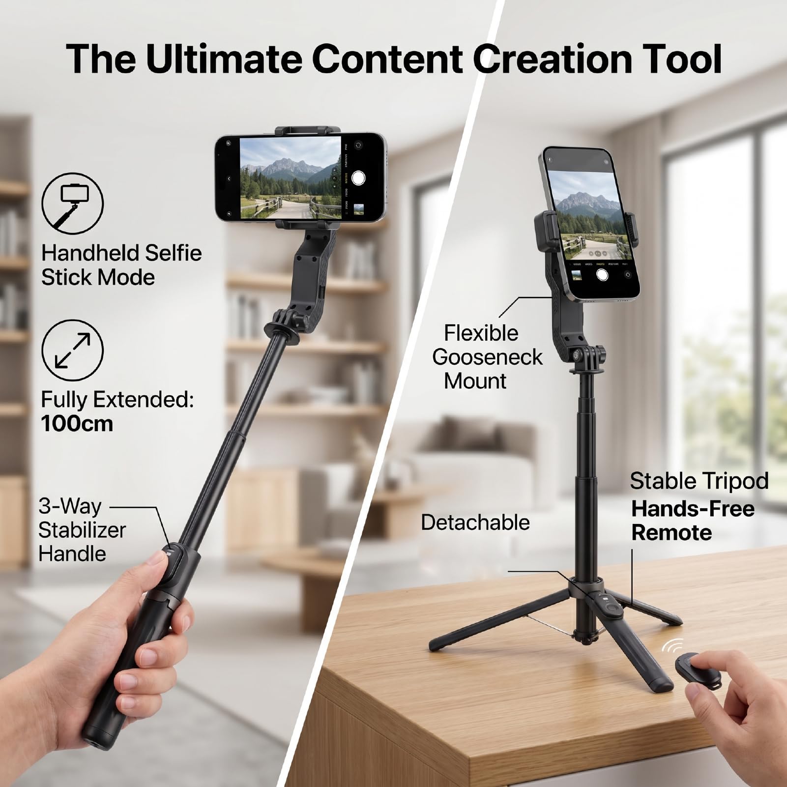 XUMIUZIY Bastone per Selfie, Treppiede con Telecomando Bluetooth 5.2, 101 | Anti-shake, Luce LED con 3 Colori e 3 Livelli, Supporta Android e IOS