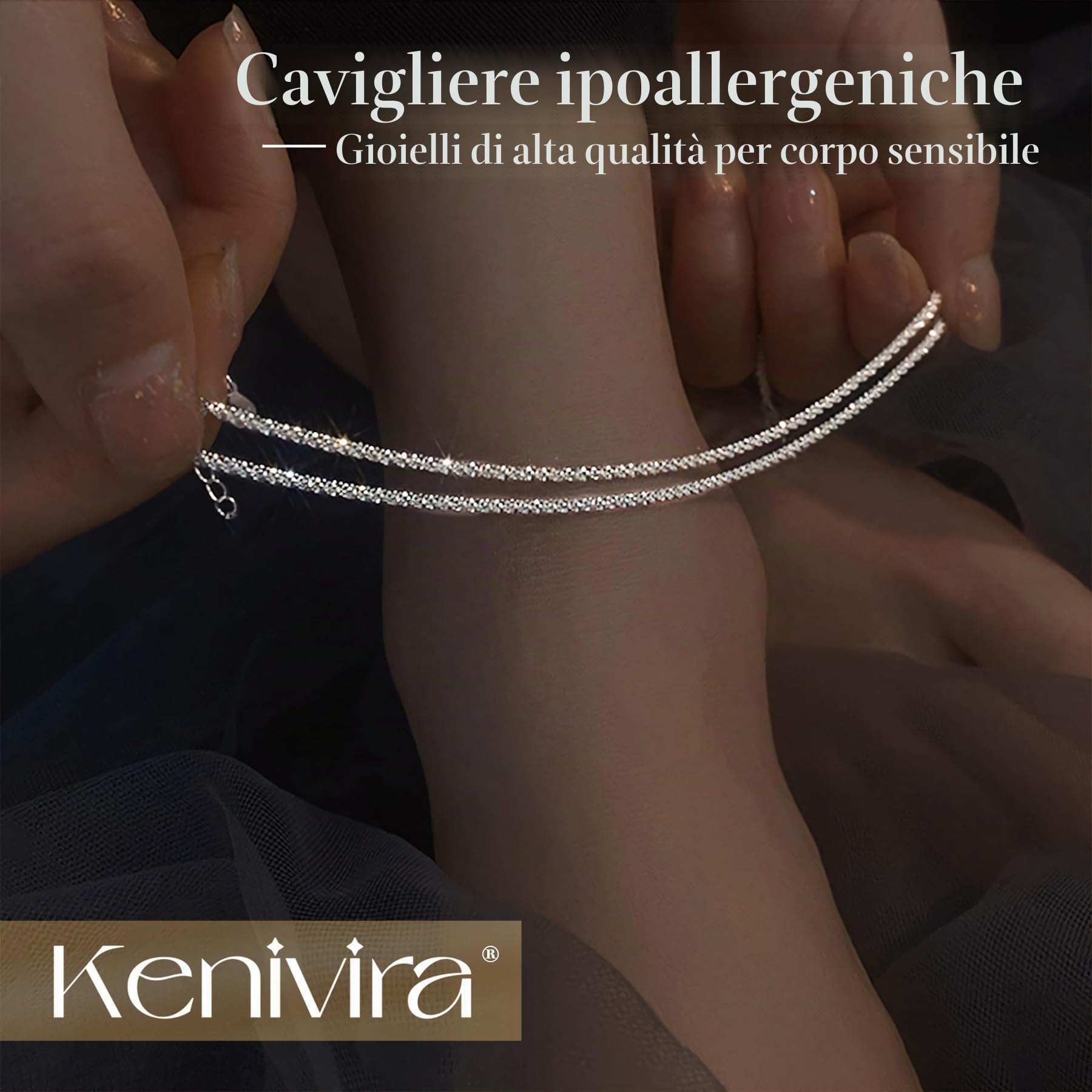 Kenivira Cavigliere da donna, cavigliera impermeabile a strati per donna regolabile, set di cavigliere con perline e link in corda, cavigliere da spiaggia per donna
