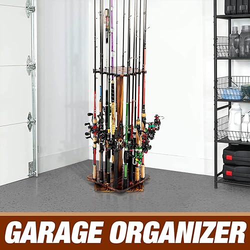 Miniatura 6 de Ghosthorn Fishing Rod Holders for Garage 360 Degree Rotating Fishing Pole Rack, Floor Stand Holds up to 16 Rods Wood Fishing Gear Equipment Storage
