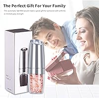 Vista 6 de EasyCom Gravity - Molinillo de sal y pimienta, funciona con pilas con luz LED, grosor ajustable, molinillo de pimienta automático con una mano