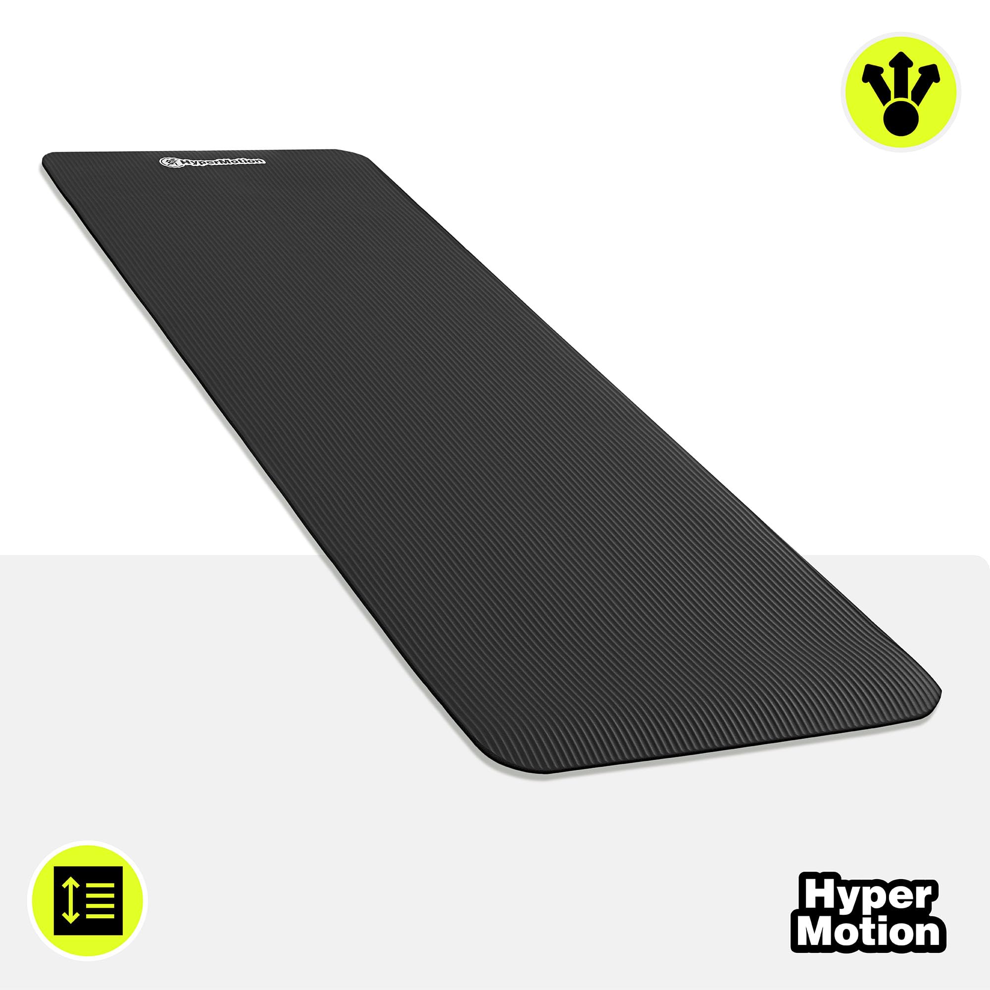 HyperMotion Mata do Ćwiczeń Fitness i Jogi NBR 183x61x0,8 cm Czarna, Antypoślizgowa, 8 mm, z Paskiem do Ćwiczeń i Przenoszenia, do Jogi, Pilatesu i Stretchingu