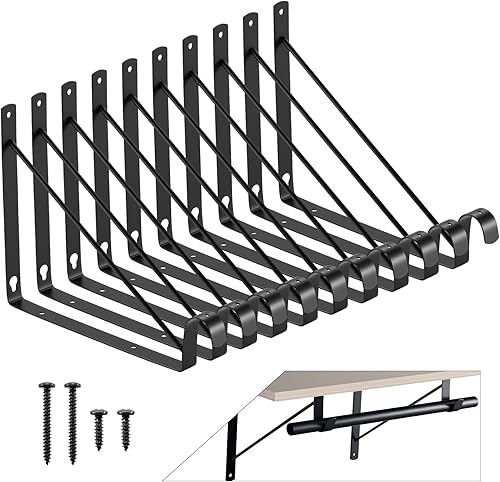 Miniatura 8 de HOME MASTER HARDWARE Paquete de 10 estantes de armario resistentes y soportes para barra, soporte de pared con soporte de barra para almacenamiento