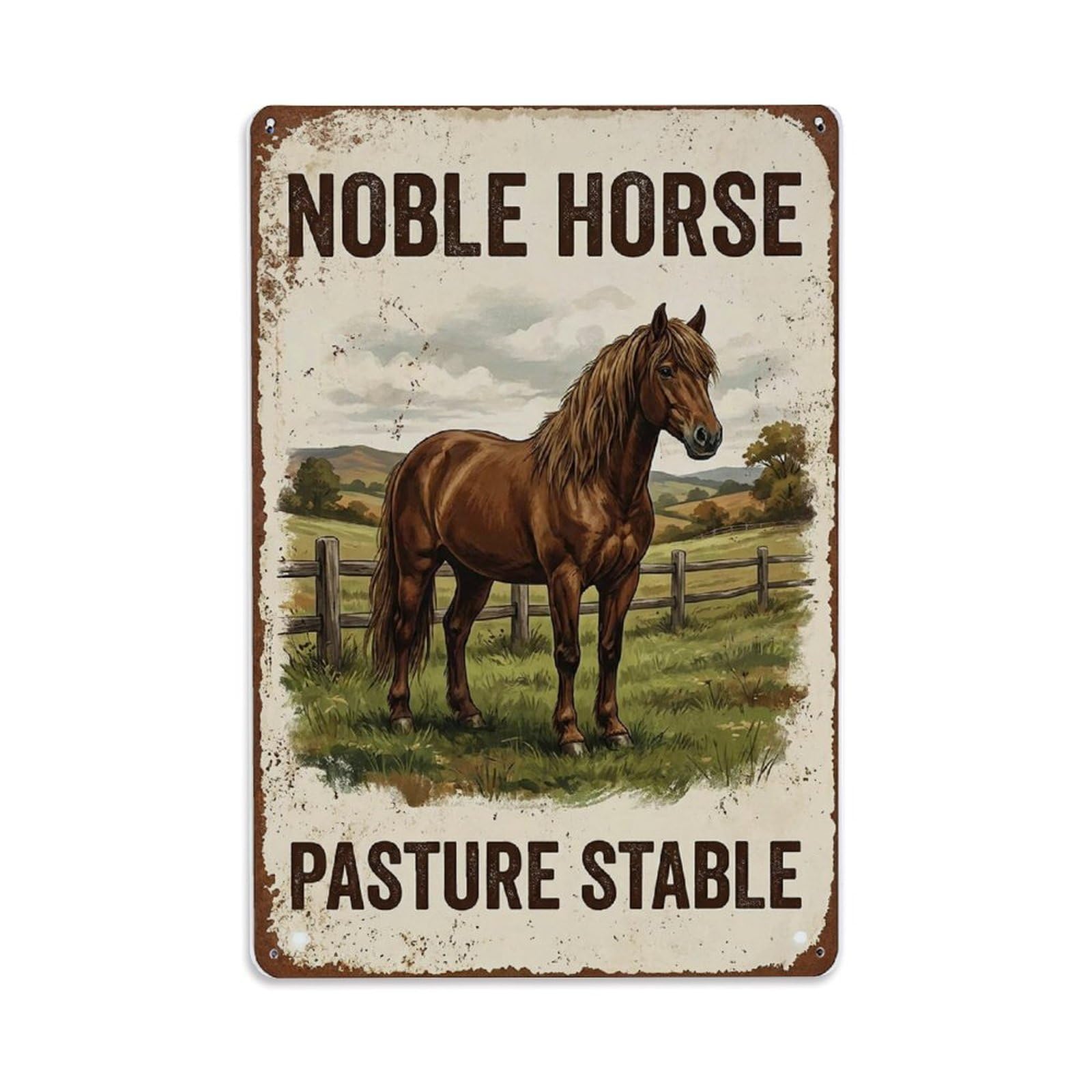 Noble Horse Pasture Stable Freedom Metal Tin Sign Plaque Wall Decor for Cafe, Club Bar, Office, Home Garden Metal Poster 8x12Inch
