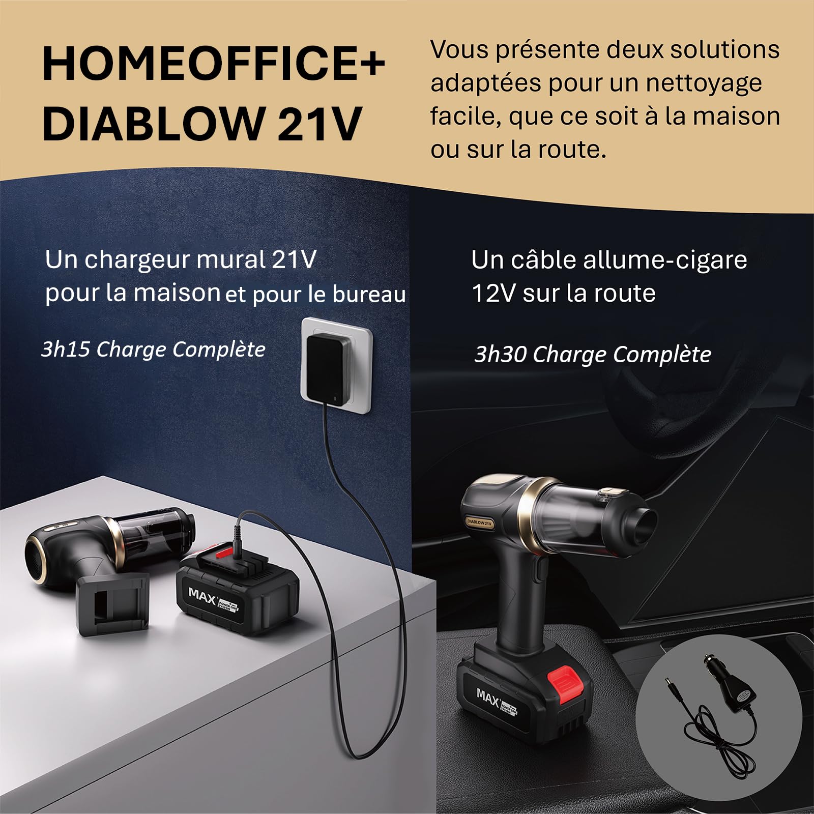 Aspirateur voiture puissant moteur 120W maison bureau mini aspirateur nettoyage intérieur voiture chargeur secteur+câble allume cigare Aspirateur Souffleur à main 2 vitesses 2 batteries amovibles