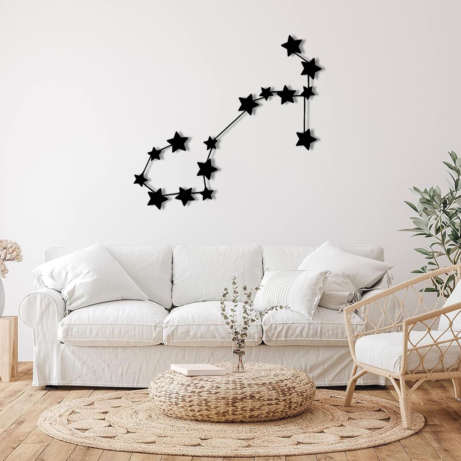 Nowoczesna minimalistyczna metalowa dekoracja ścienna, znak Skorpiona, spersonalizowana z imieniem znaku astrologicznego, tablica do domu (skorpion) (czarny, 70 x 65 cm)