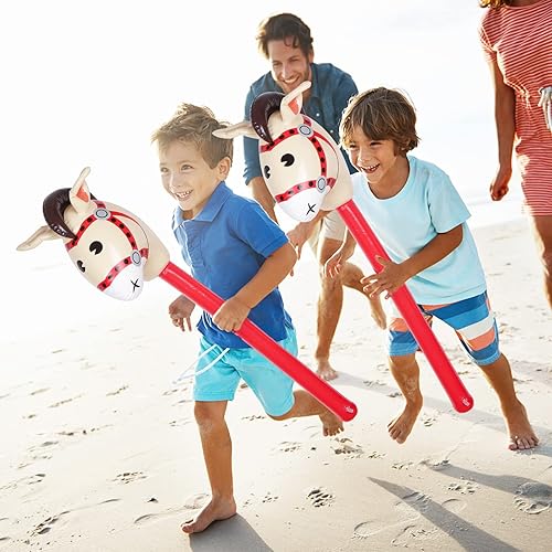 Miniatura 5 de 6 palos inflables marrones de 40 pulgadas con cabeza de caballo colorida, palo de caballo para fiesta de cumpleaños, suministros para fiestas