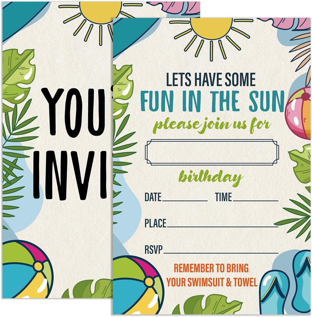 Birthday Invitations Pool Party for Girl Boy with Envelopes, Invites for Birthday Summer Pool Party, Swimming Party Birthday Invite Cards, Join Us for A Pool Party, 4"x6" Set of 20