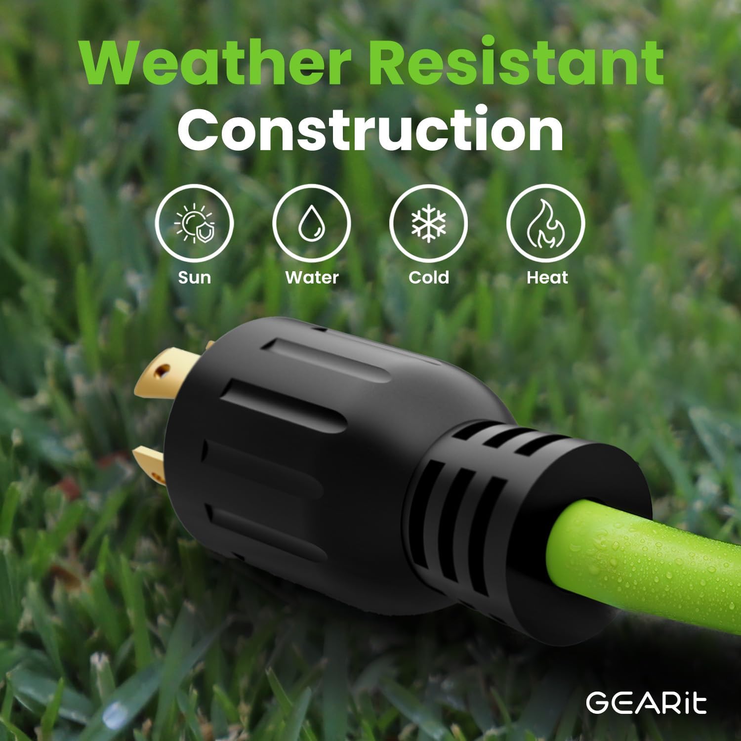 30 Amp RV Extension Cord, GEARit (15 Feet) 3-Prong 125/250-Volt 10/3 STW 10AWG Gauge SJTW Locking Cable, NEMA TT-30P to L5-30R, RV Outdoor Camper Trailer Portable Generator Power Cord- 15ft