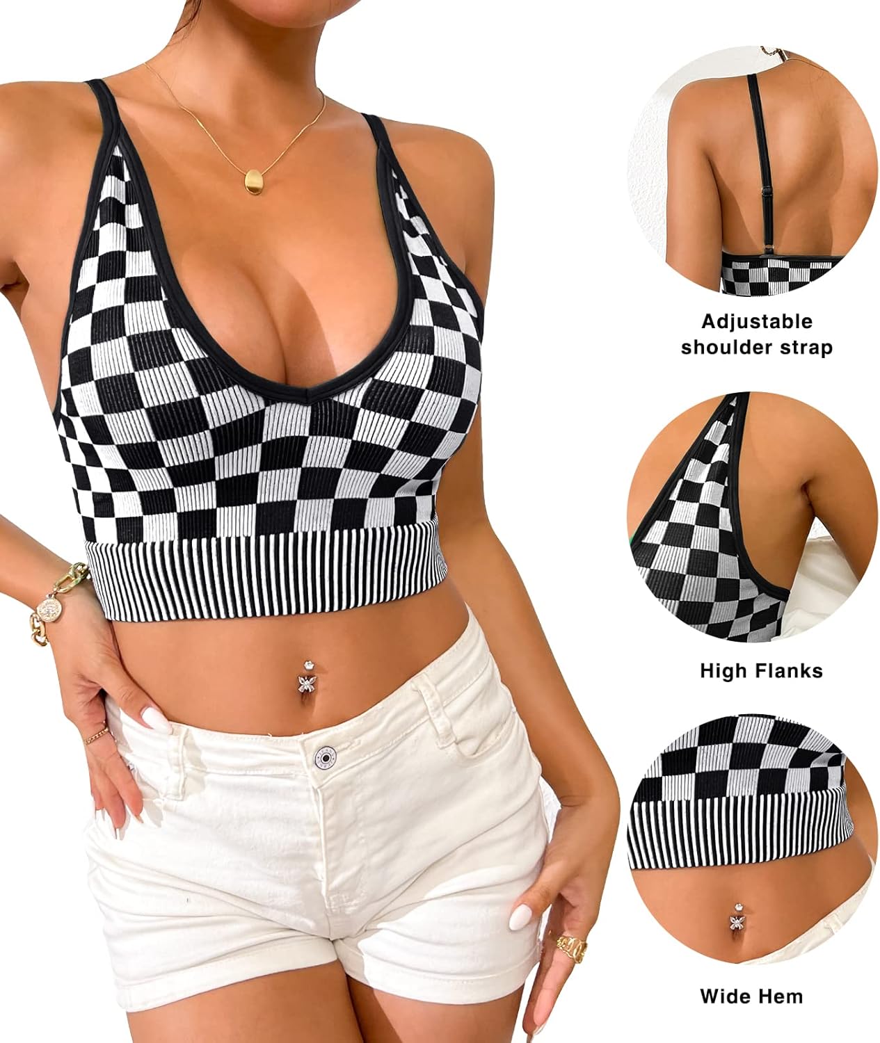 1-3 Pack V Neck Crop Tank Tops for Women Adjustable Spaghetti Strap Tank Tops Cropped Camisole Tops - Image 4