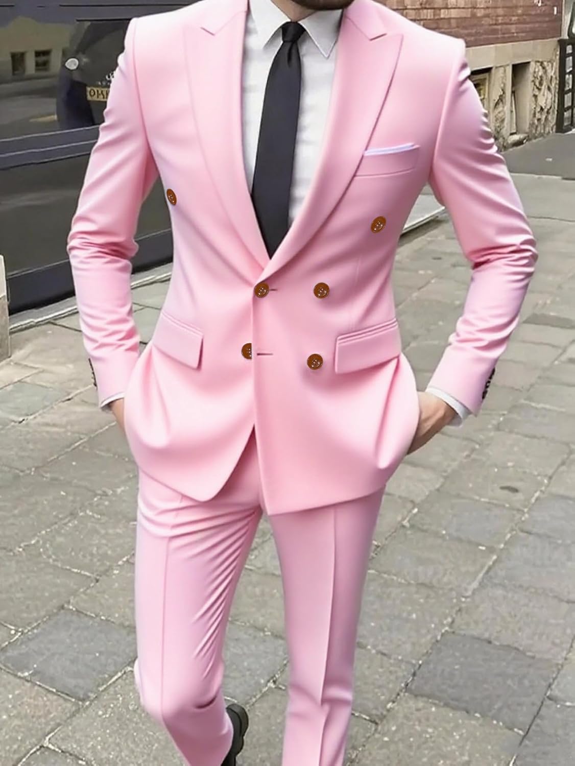 Men's Slim Fit 2 Piece Suit Double Breasted Sports Jacket Pants Set，Business Wedding Prom Tuxedo Suits