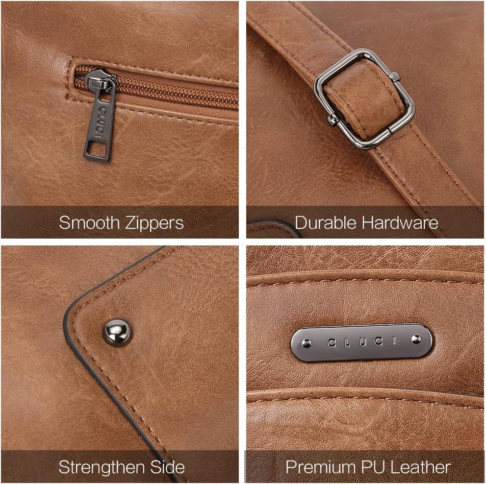 CLUCI Crossbody Bags for Women Leather Purse Travel Vacation Triple Pockets Vintage Handbags Shoulder Bags - Image 5