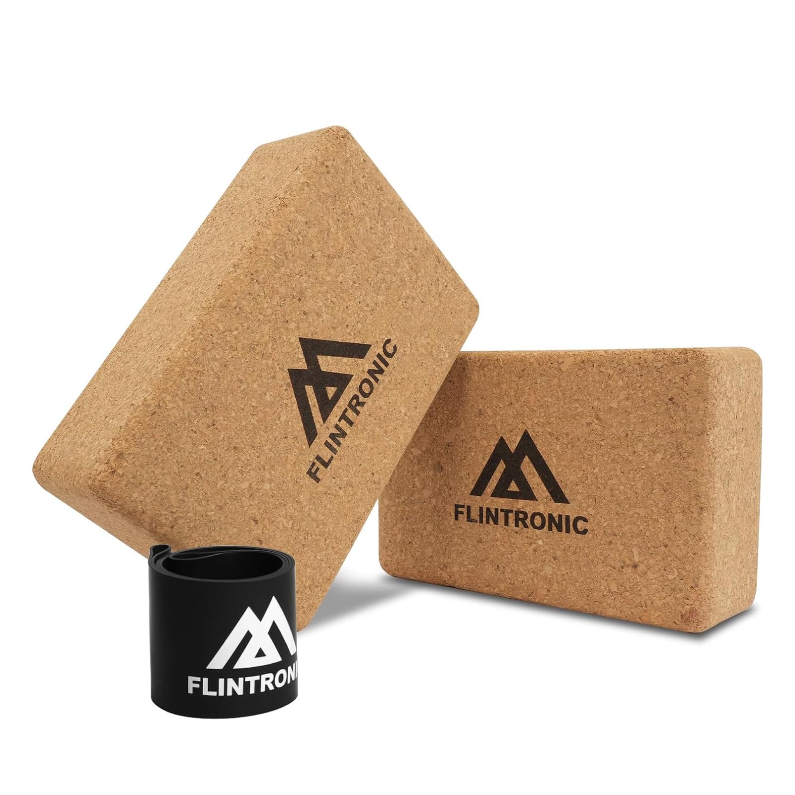 Flintronic Yogablock aus Kork 2er Set, 100% Natur Yoga Block Kork, Korkblock Yogablöcke Umweltfreundlich Nachhaltig Naturkork, Yogaklotz für Yoga Pilates Fitness - mit 1 Widerstandsband