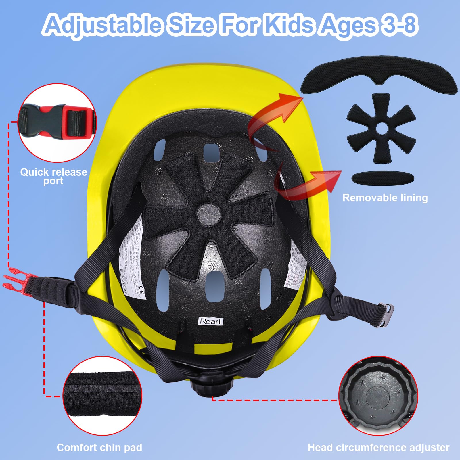 Casco da bicicletta per bambini, 3-8, facile da regolare e ventilazione, per scooter e pattinaggio