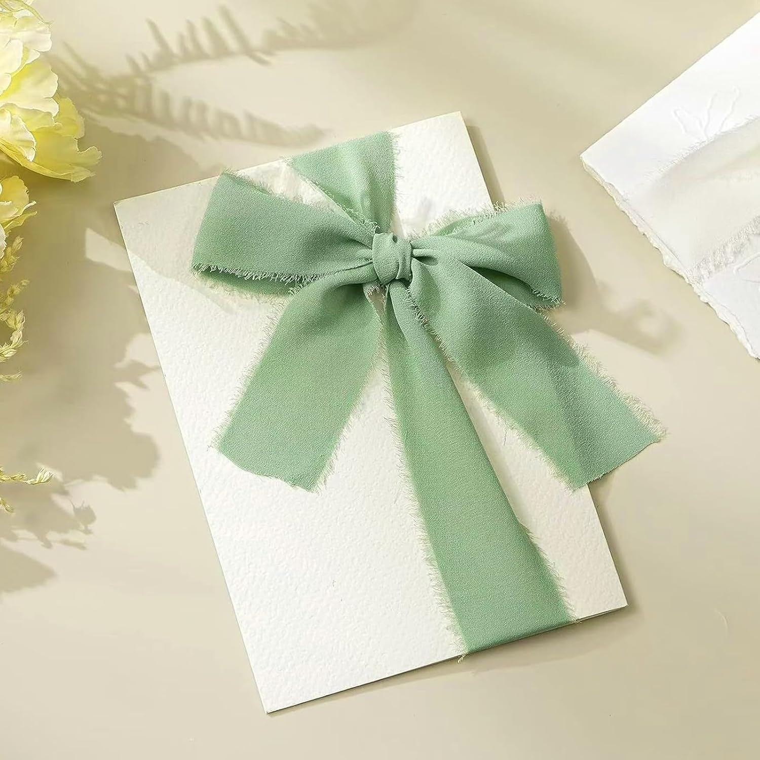 Mooshy Chiffon Ribbon Green 3 cm x 7 m, 3 Rolls of Ribbon Eucalyptus Green Ribbon Sage Green Gift Ribbon Green Fringe Ribbon Gift Ribbon Wedding for Wedding Festival Celebration Decoration