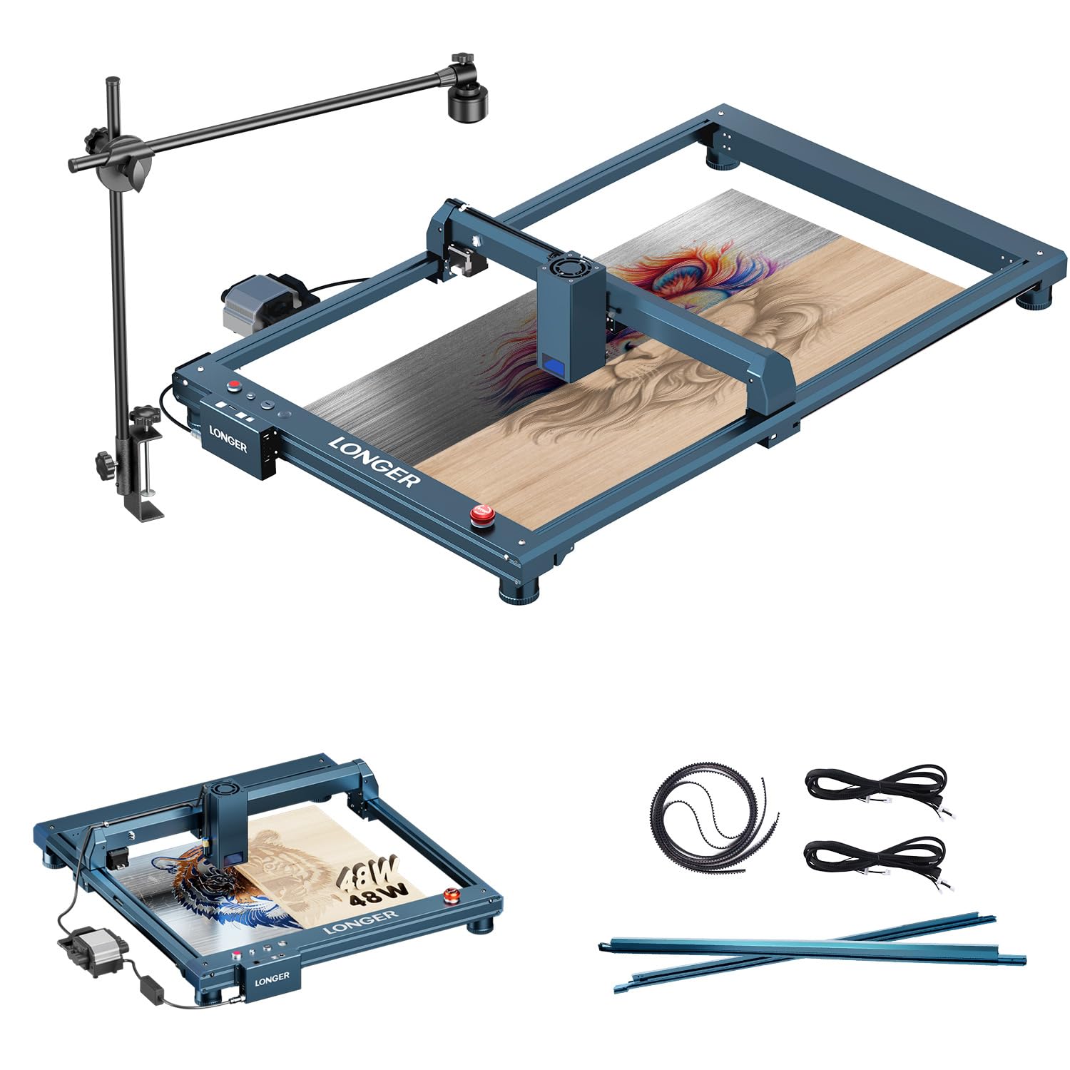 Longer B1 40W Laser Cutter with Air Assist, with Camera Kit,Y-Axis Extension,Color Engraving on Stainless Steel, Auto Air Assist, 8 Safety Features Recycled Claim Standard Blended