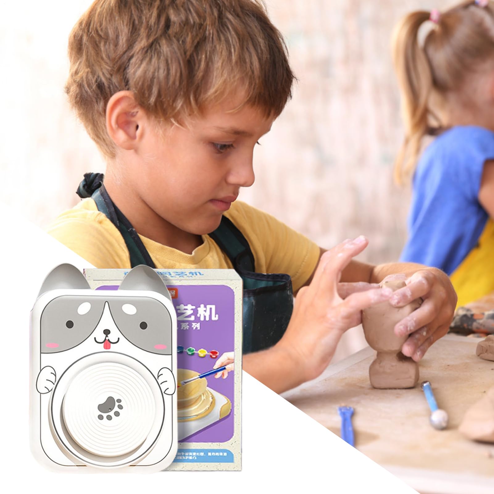 Kleine Töpferscheibe USB 5V DC Töpferscheibe Für Kinder Mit Tieren Motiven | Elektrisches Kunst Werkzeug Für Tonmodellierung Formen Basteln Schnitzen Malen