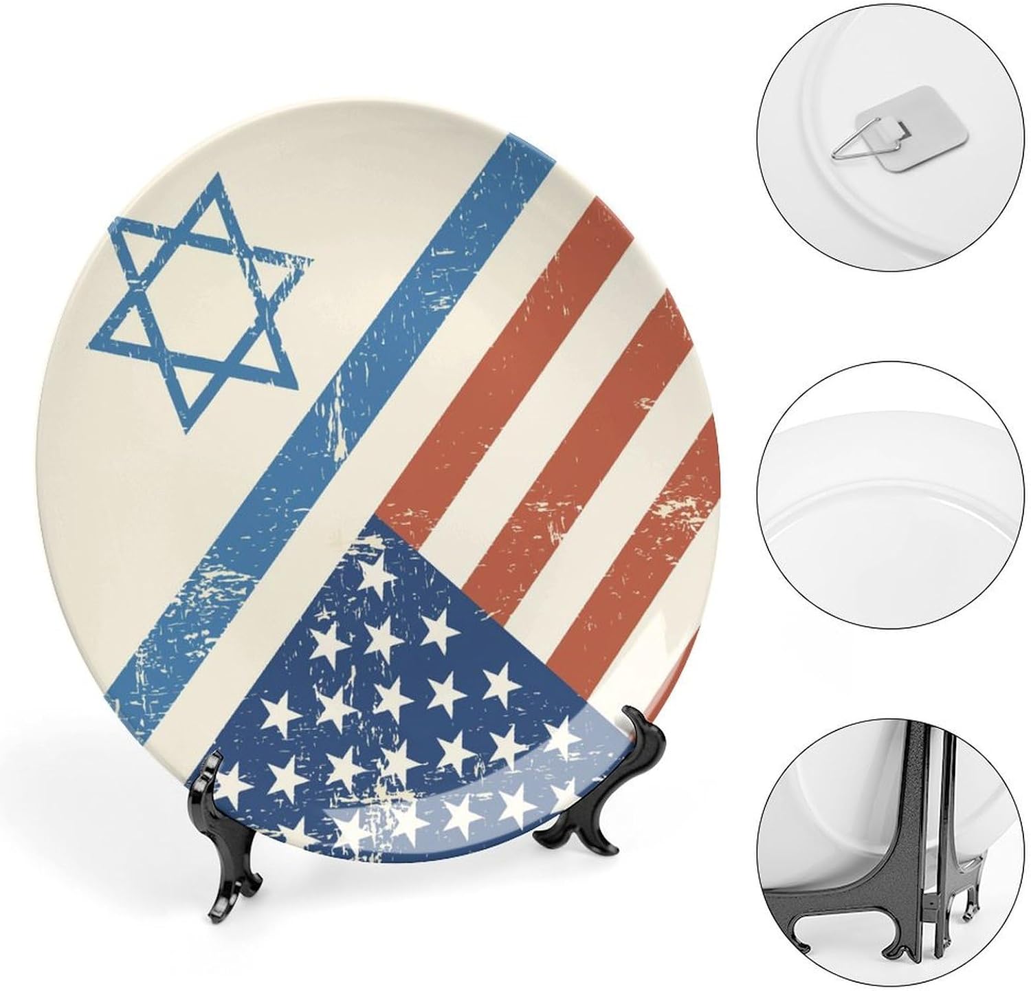 Flag of Israeli and USA Bone China Decorative Porcelain Plates Dinnerware Ornaments