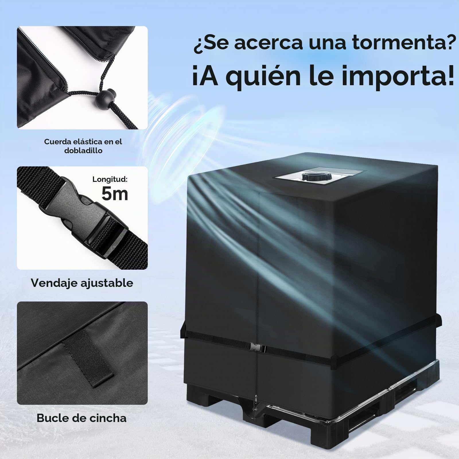 IBC Cubierta para Depósito de Agua 1000 litros NEVERLAND 420D Cubierta Contenedor IBC Funda de Deposito Agua 1000L Lona Protectora para depósito de Agua 120x100x116cm Negro