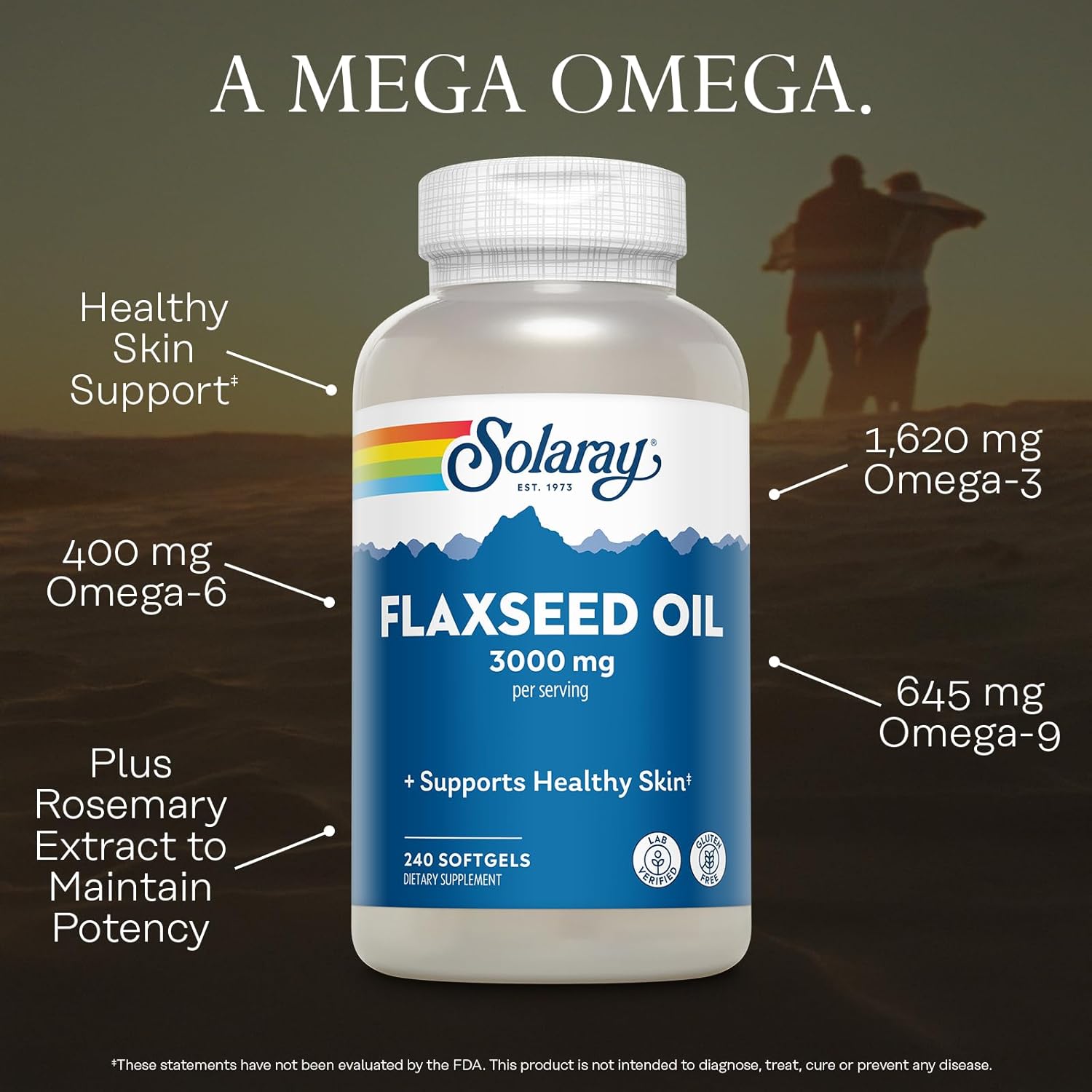 SOLARAY Flaxseed Oil 3000 mg with Omega 3 6 9, Flax Seed Softgels for Skin Health, Triple Omega Supplement, Non-GMO, Gluten Free, Lab Verified - 60-Day Guarantee - 80 Servings, 240 Softgels
