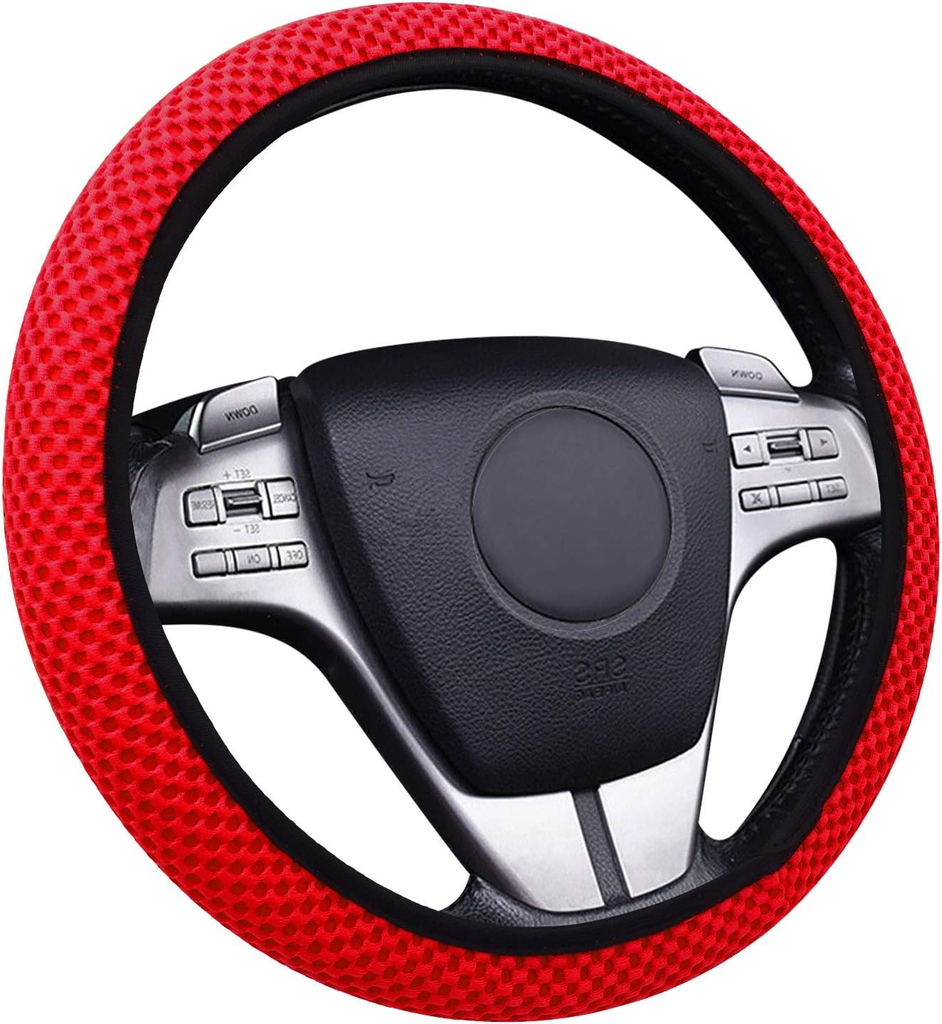 14.5-15 inch Red Soft Mesh-Cloth Steering Wheel Cover for Woman,Girl