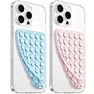 Anteel 2026 Upgraded 2 Pack Silicone Suction Cup Phone Case Mount Double Sided, Non Slip Phone Accessories, Hands-Free Strong Grip Silicon Phone Holder for Selfies and Videos (Baby Blue&Chalk Pink)