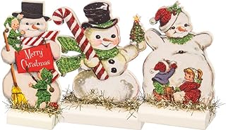 Primitives by Kathy Vintage Christmas Stand Up Set, Set of 3, Retro Snowmen, 3 Piece