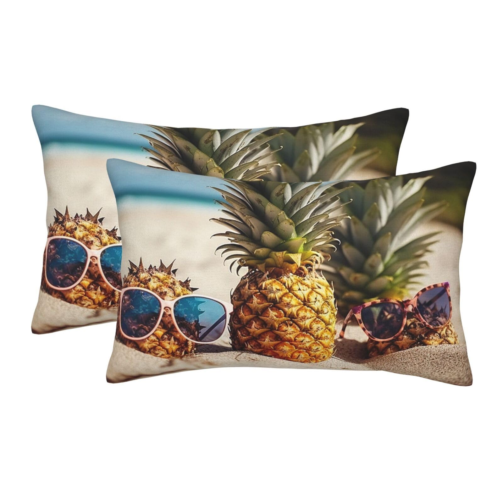 2 Pack Standard Size Pillow Cases for Hair and Skin Soft Breathable Pillow Case Covers with Hidden Zipper Pineapple Sunglasses Sand Beach Pillowcase 16"x24" Pillow Cover for Sleeping Gift