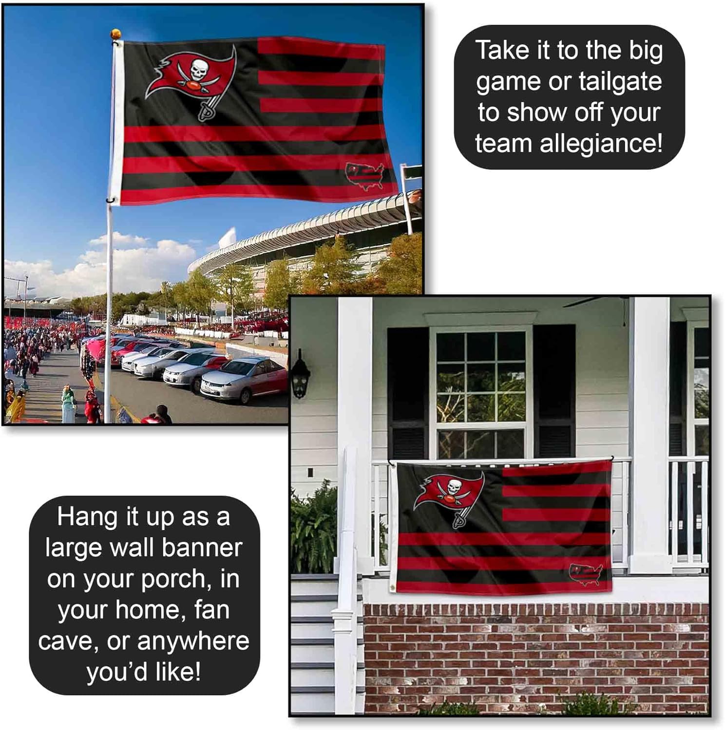 Tampa Bay Buccaneers USA American Nation Stripes 3x5 Grommet Flag - Image 4