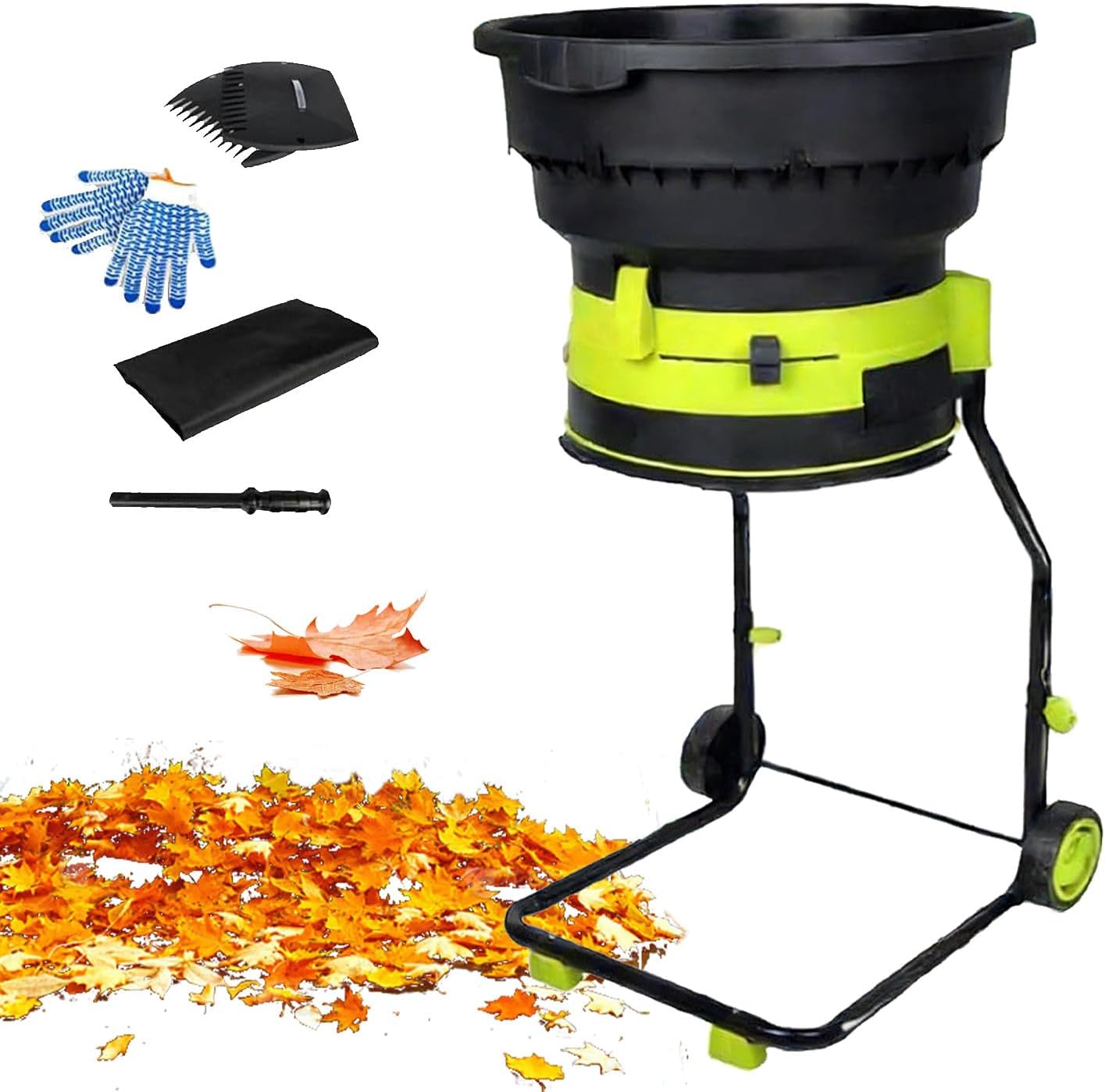 Electric Leaf Mulcher & Shredder, Portable Garden Grinder & Chipper for Wet/Dry Leaves, Grass & Pine Needles, Up to 17:1 Mulch Ratio, Adjustable Coarseness 10m-Powercord