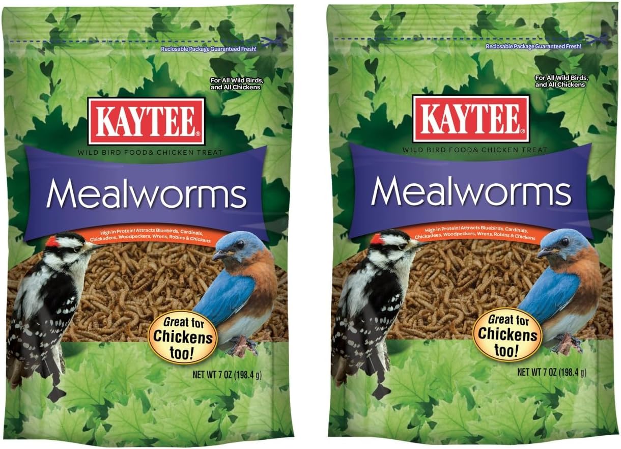 KayteeMealworms Wild Bird Treat, 7 oz, High Protein Oven-Dried for Bluebirds, Wrens, Robins, 2 Packs