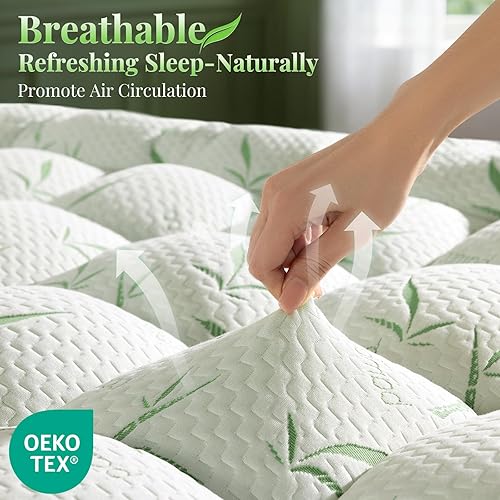 Miniatura 2 de Cubrecolchón de viscosa hecho de bambú con parte superior de colchón refrescante, 1200 GSM, parte superior de almohada extra gruesa de 2 pulgadas