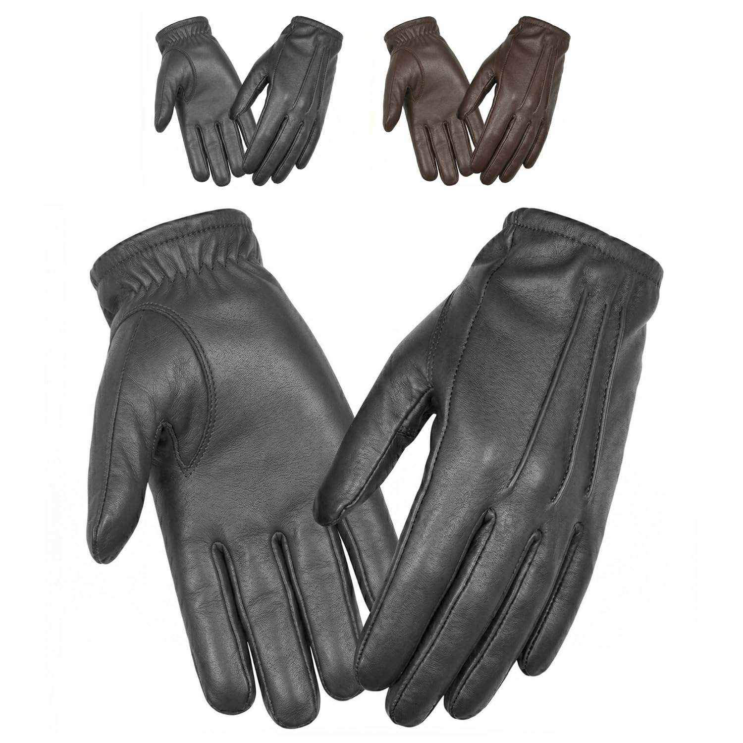 Genuine Leather Kevlar Lined Protective Work Gloves Mens – Heavy Duty Cut Resistant Heat Resistant Fire Resistant Safety Gloves for Police Security SIA Construction Industrial Use, ( Black, L )