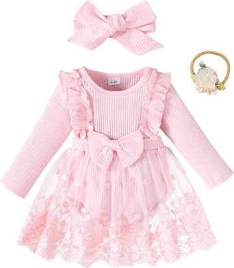 Renotemy Preemie Newborn Baby Girl Lace Romper Infant Fall Winter Flower Tulle Dress Party Gifts Newborn Photography Outfits