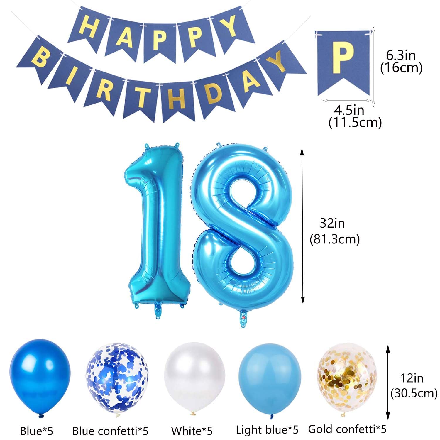 Balon na 18. urodziny, niebiesko-złoty, dekoracja urodzinowa dla chłopca, 18 urodziny, niebieski, 18. urodziny dekoracja dla chłopców, niebiesko-złote, dekoracja na 18. urodziny dla dziewczynek i
