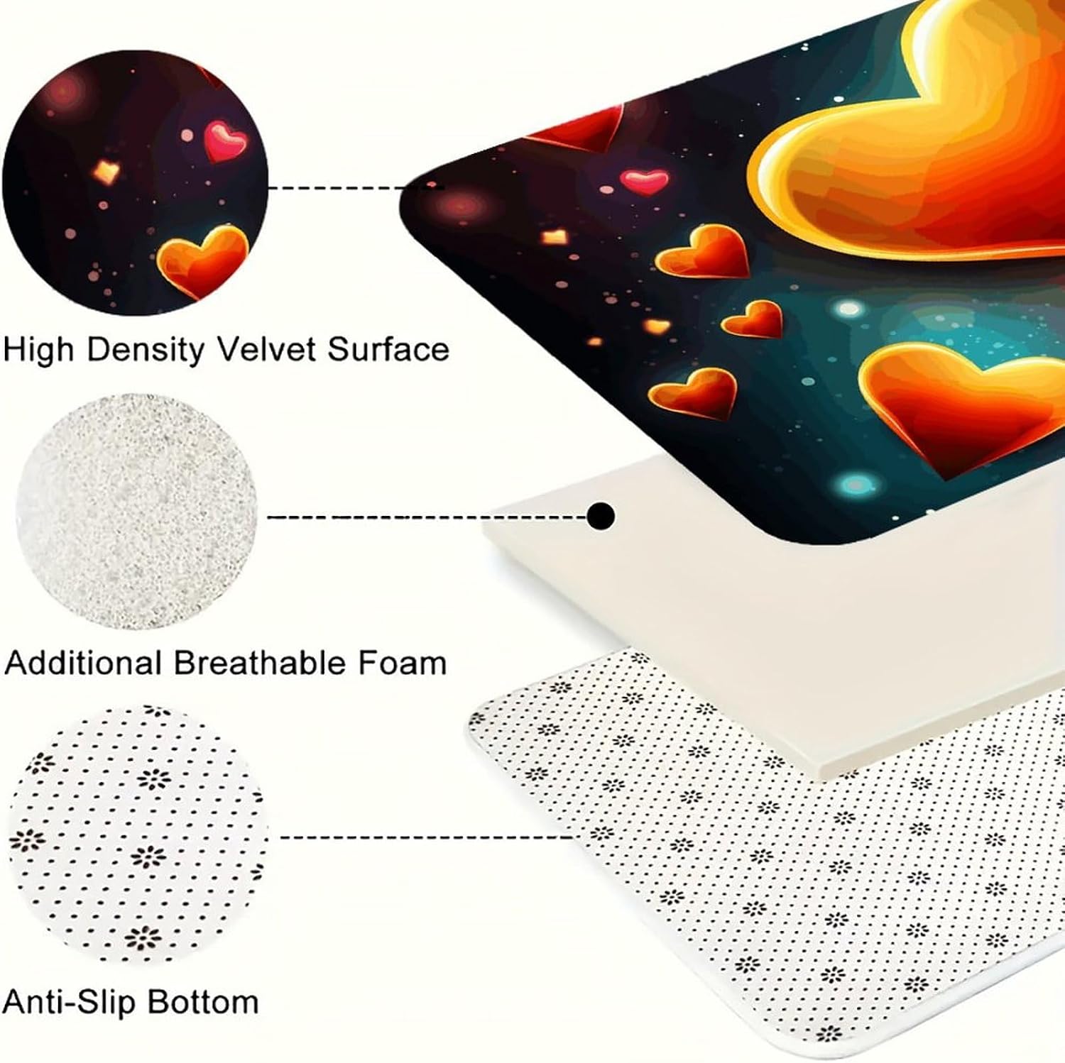 Hearts and Stars Kitchen Mats for Floor 3 Pcs Kitchen Rugs