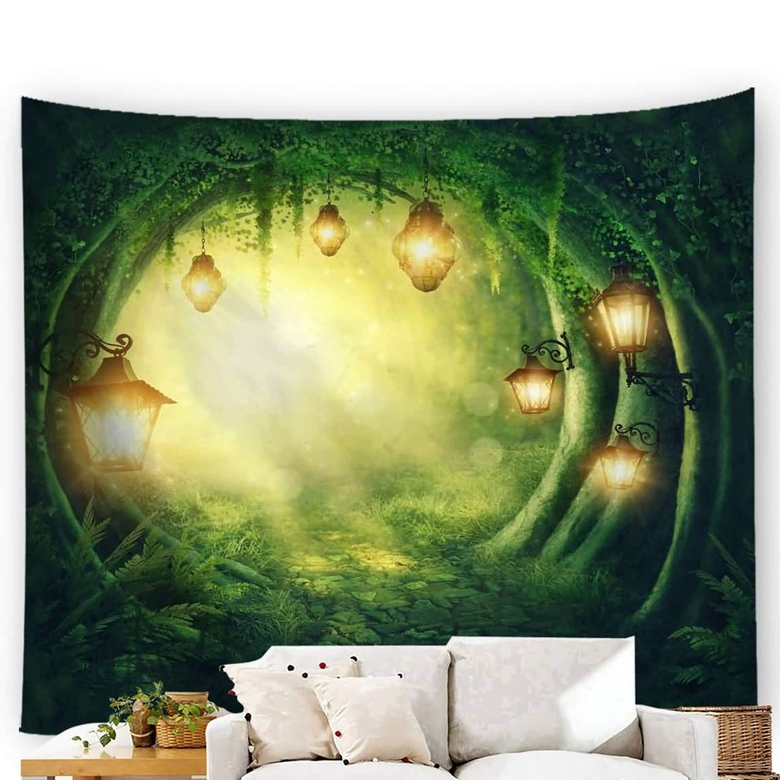 Tapisserie murale forêt onirique 150x150 cm en toile imprimée mode multicolore style 2