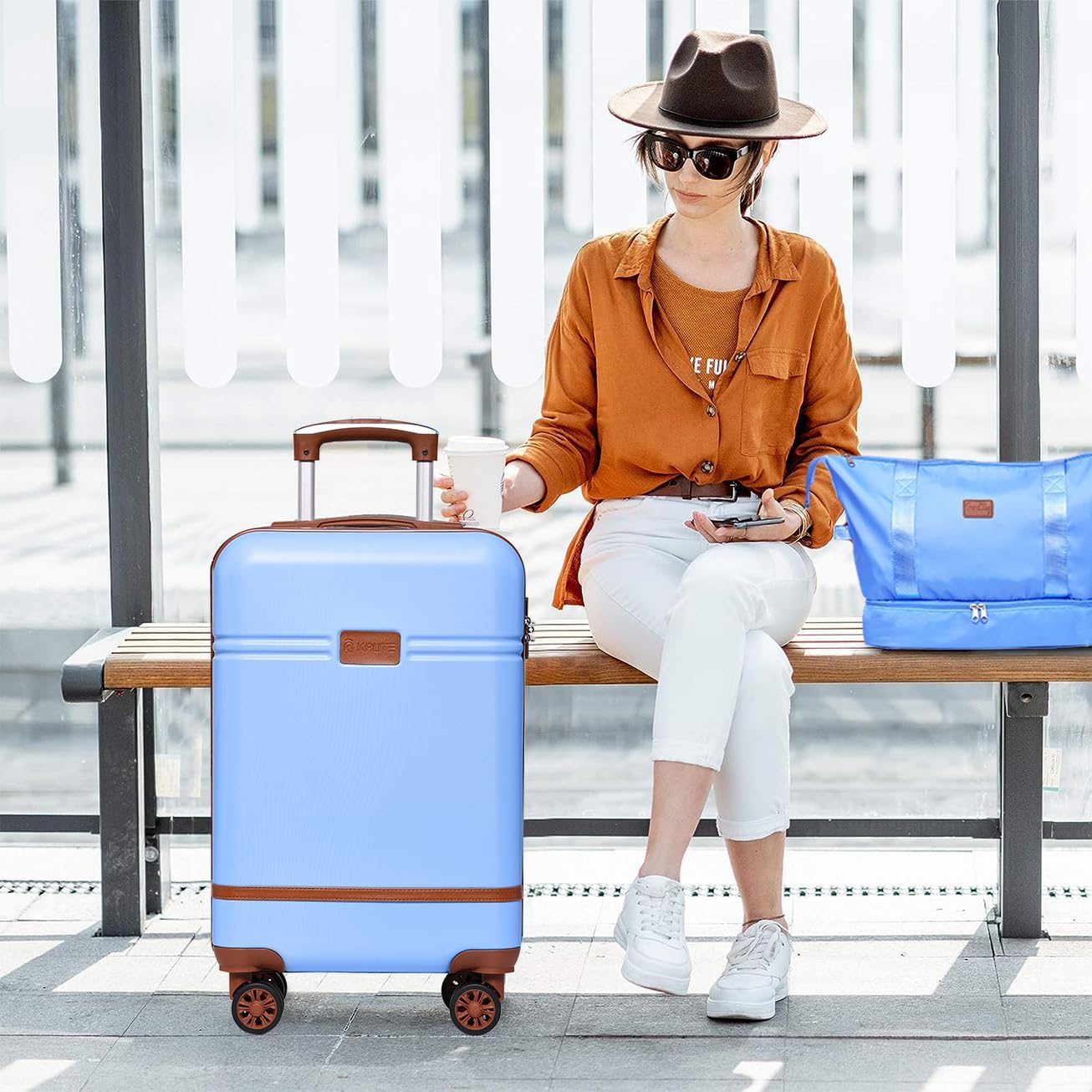 Krute Carry On Luggage Sets 3 Pieces Suitcase Set Hard Shell PC+ABS Airline Approved Suitcases with Spinner Wheels TSA Approved 20 Inch Luggage (LightBlue) - Image 3