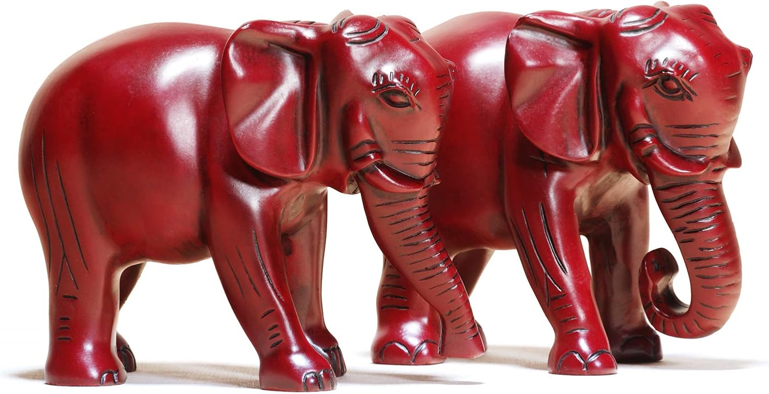 Pack 2 Red Elephant Statues and Figurines with Trunk Up/Down-Wealth Feng Shui Elephant Statue Home Decor for Living Room-Ideal Gift for Mom Women Birthday