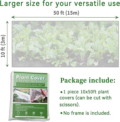 Miniatura 2 de LSJUENGAL Cubierta para plantas, protección contra heladas, 10 pies x 50 pies, cubierta flotante de tela para plantas, cubierta de plantas de