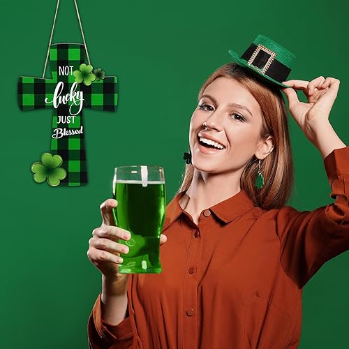 Miniatura 5 de Capoda 2 piezas de decoración de puerta del día de San Patricio Día de San Patricio letrero de madera para puerta delantera, trébol, búfalo, a