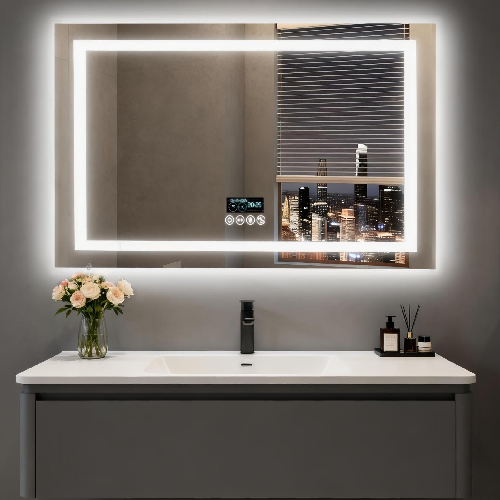 LUVODI Bluetooth Bathroom Mirror with LED Lights, 80x60cm Dimmable Anti-fog