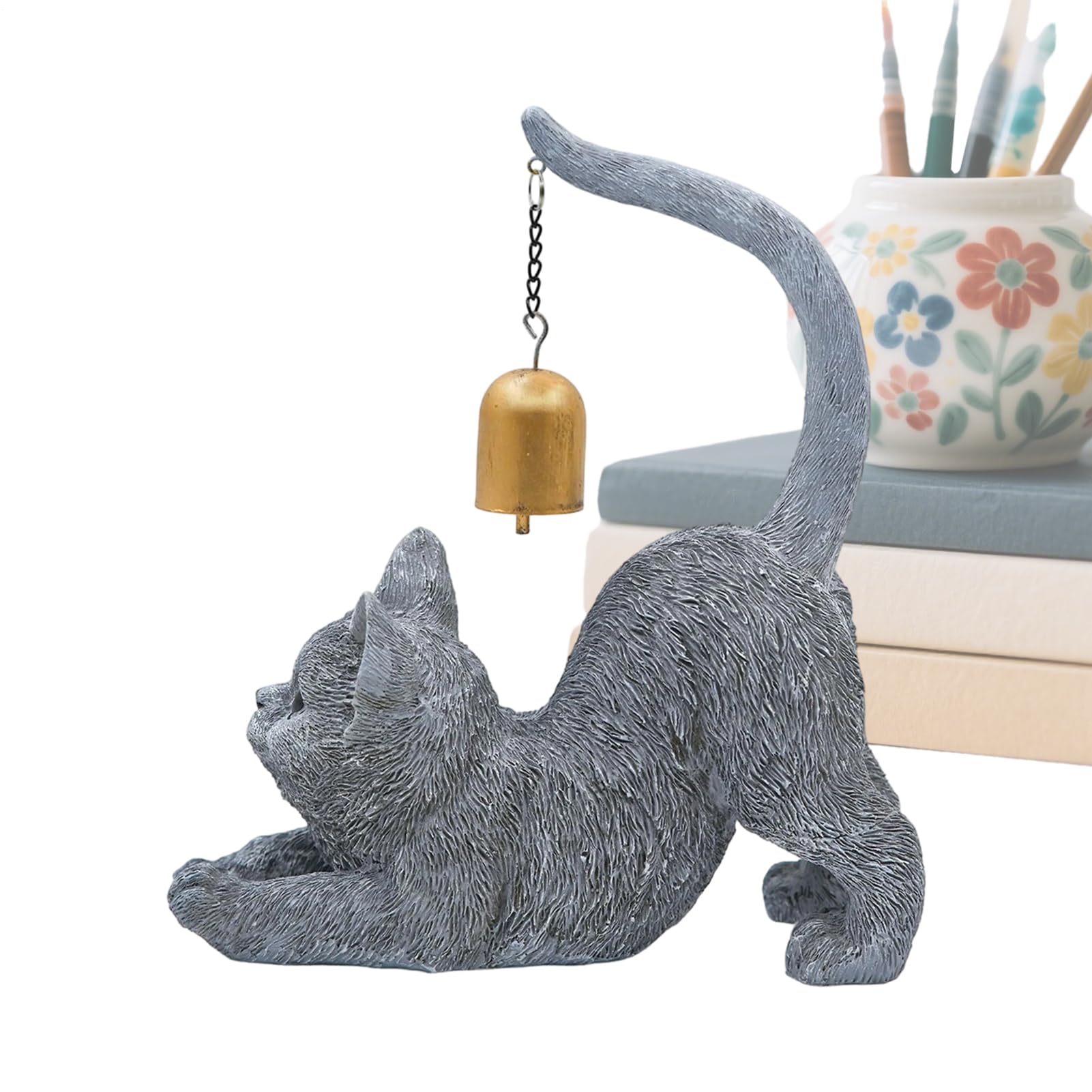 Figurine chat extensible en résine et statue déco pour maison et jardin