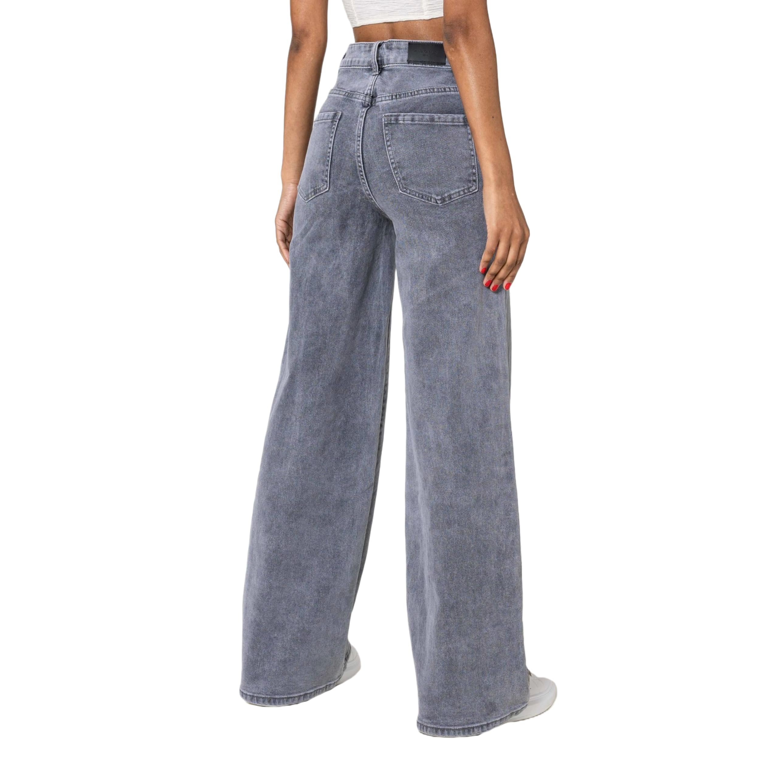 Nina Carter YY300 Pantalones vaqueros de cintura alta para mujer, pierna ancha, elásticos, aspecto desgastado