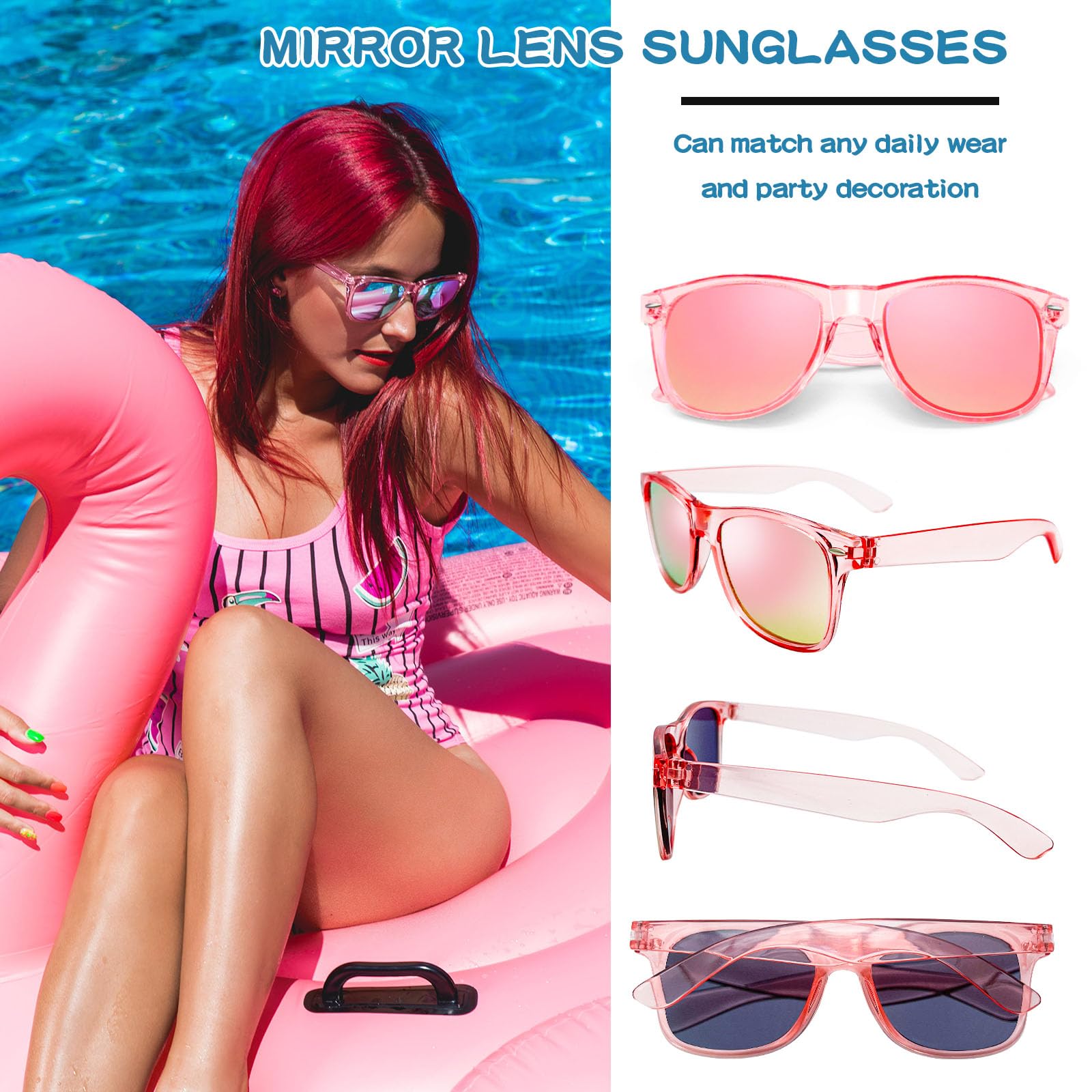 12/24 Stück Großhandel 80er 90er Retro Neon Party klarer Rahmen bunt verspiegelte Sonnenbrille Bulk für Männer Frauen