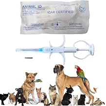 Animal ID Microchip Tag with Non-Slip Syringe, 134.2Khz ISO11784/ISO11784/FDX-B Pet Glass Tube RFID Tag, Used for Animal Tracking and Identification 2.1212mm-5pack