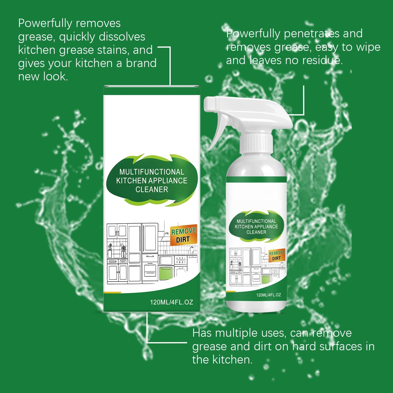Spray sgrassante da cucina ad alte prestazioni, sgrassante versatile per la casa, sgrassatore ad azione rapida, formula sicura, adatto per forno, grill, friggitrice, piano cottura, fornelli e altri